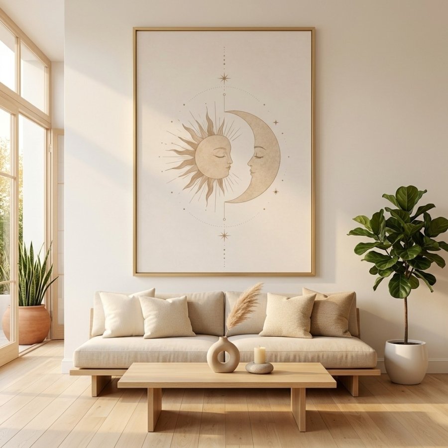 Abstract Celestial Print Neutral Boho Home Aesthetic