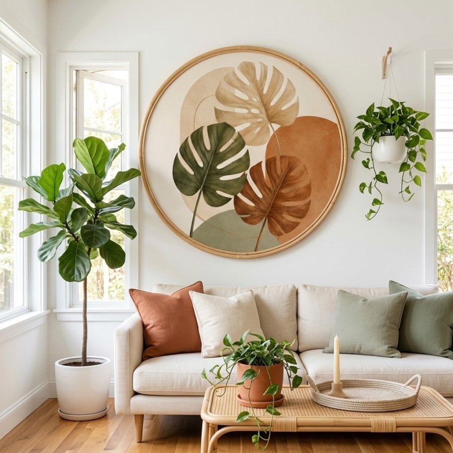 Abstract Monstera Leaf Wall Art Earth Tone Botanical Printable Decor