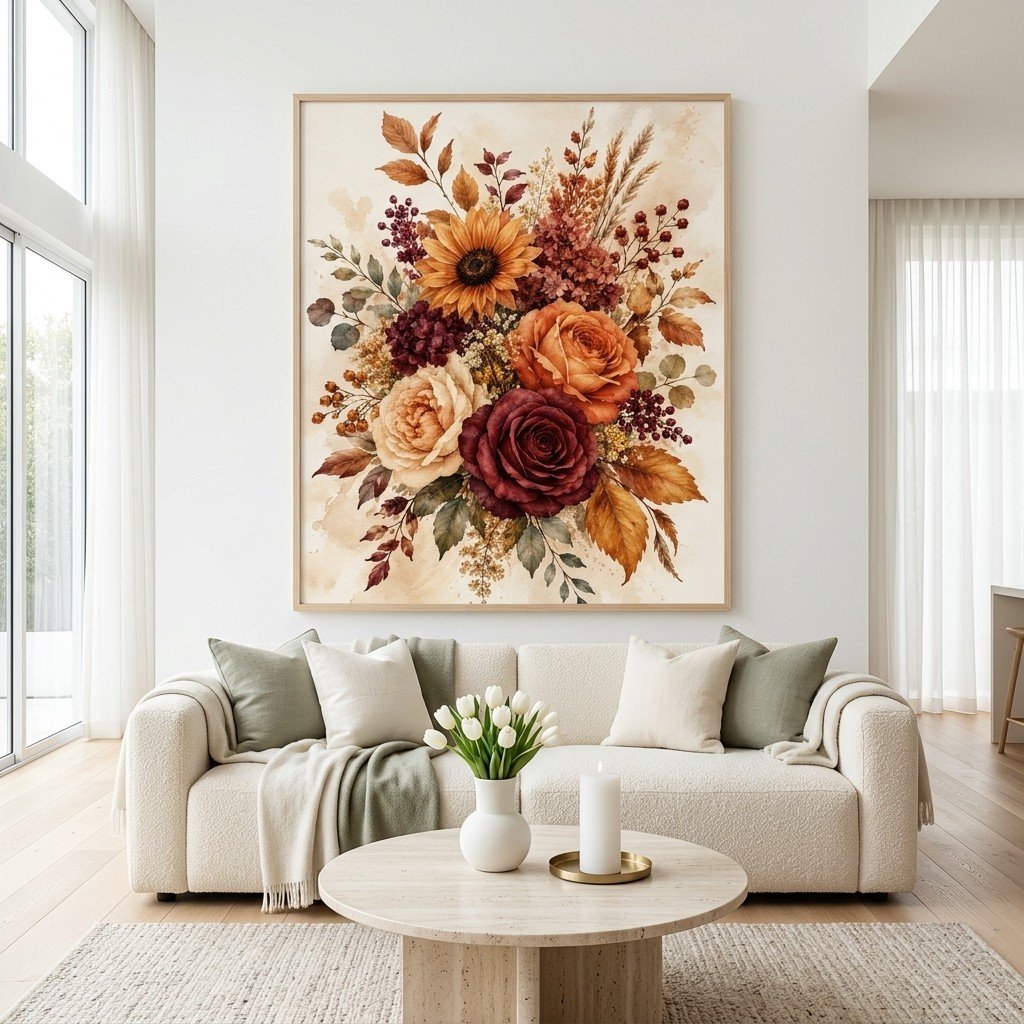 Autumn Floral Watercolor Wall Art Vintage Fall Botanical Printable Decor