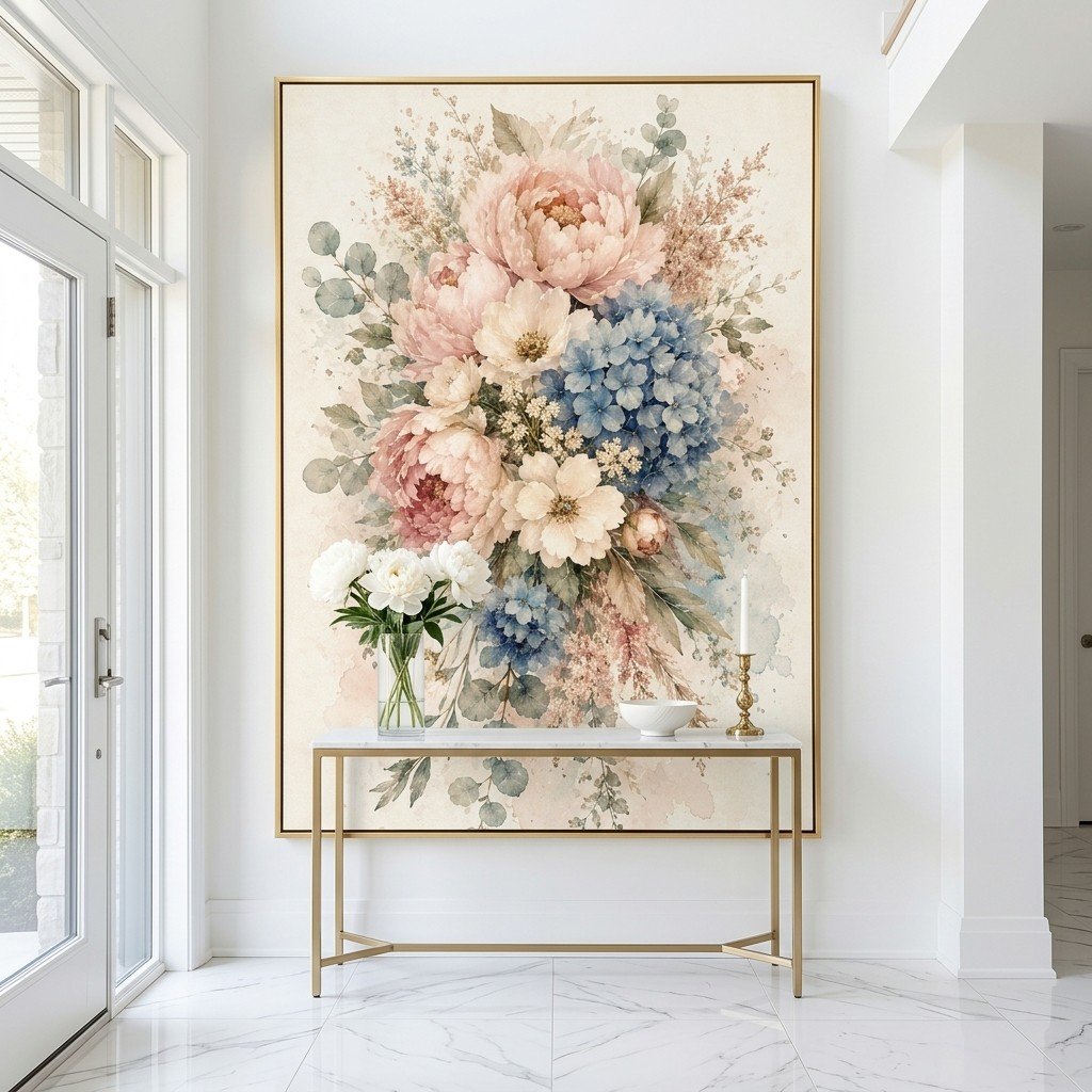 Blush Peony Watercolor Print French Cottage Botanical Wall Art