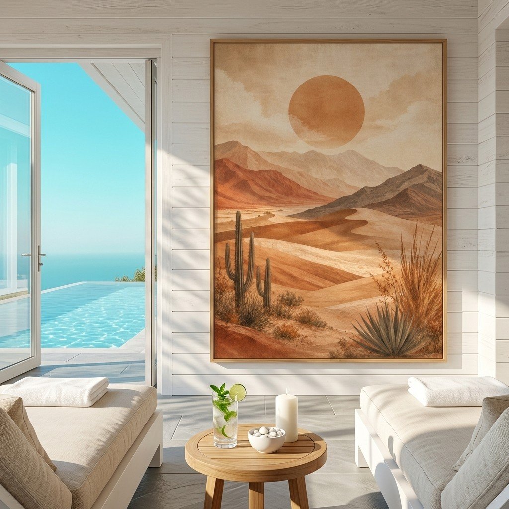 Boho Desert Landscape Wall Art Print in neutral bedroom