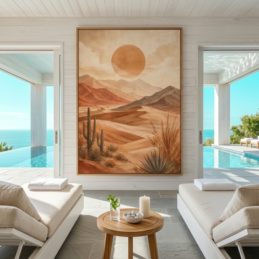 Boho Desert Landscape Wall Art Print size guide display