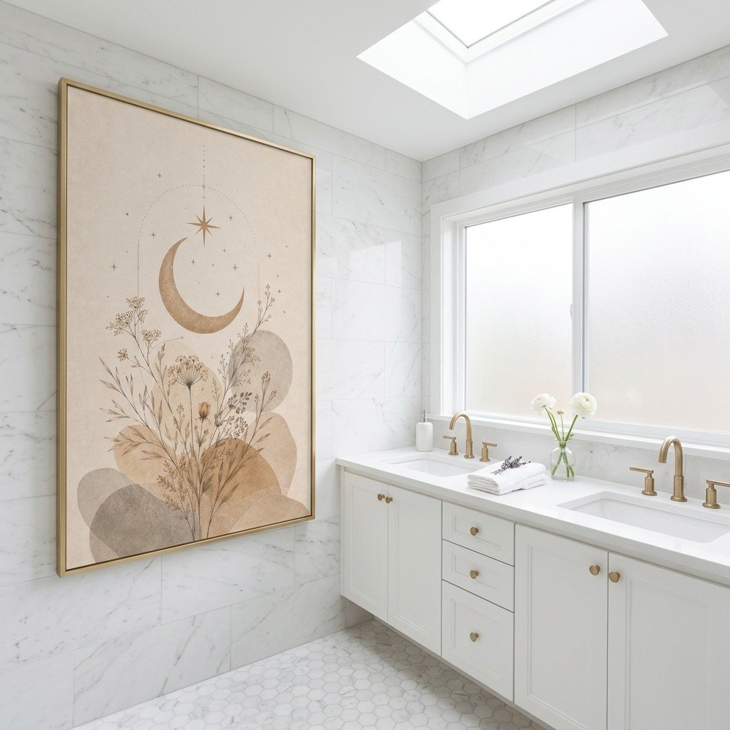 Boho Moon Phase Wall Art Neutral Beige Botanical Poster