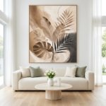 Contemporary Botanical Print Beige Mocha Scandinavian Decor