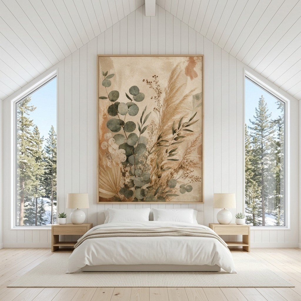 Cozy apartment interior featuring Sage Green Botanical Boho Wall Art gift styling