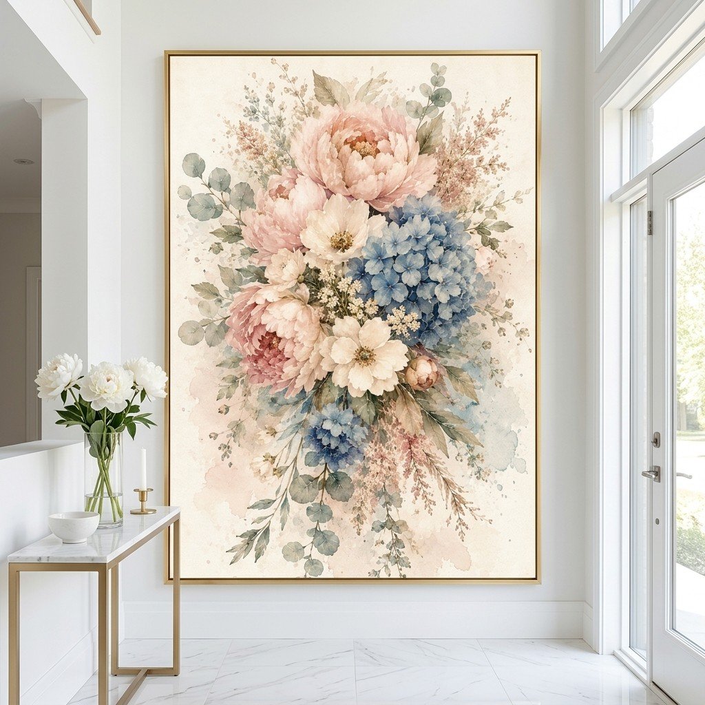Dusty Blue Hydrangea Floral Printable Vintage Home Decor
