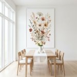 Elegant Boho Floral Watercolor Print Neutral Living Room Decor