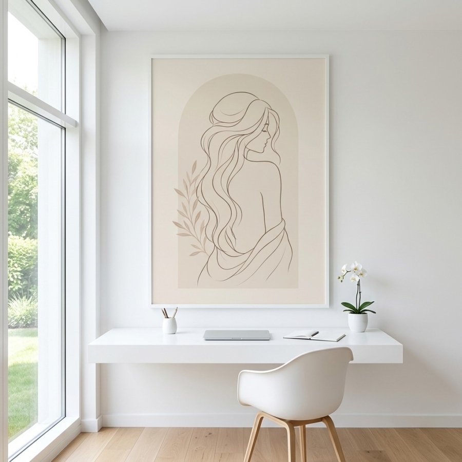 Elegant Boho Line Art Woman Poster Neutral Bedroom Wall Print