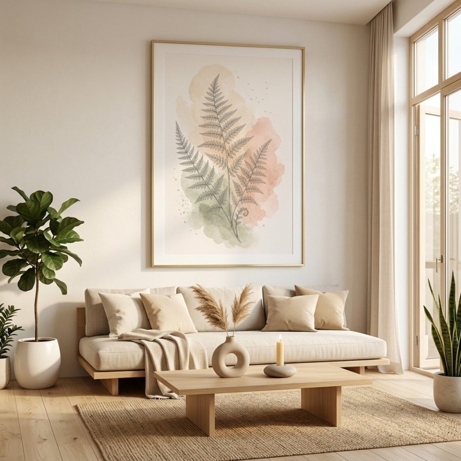 Elegant Botanical Fern Print Soft Pastel Neutral Home Decor