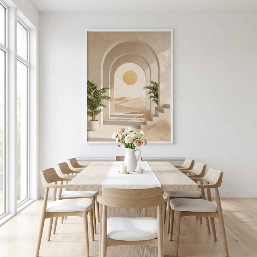 Elegant Desert Archway Wall Art Beige Modern Decor