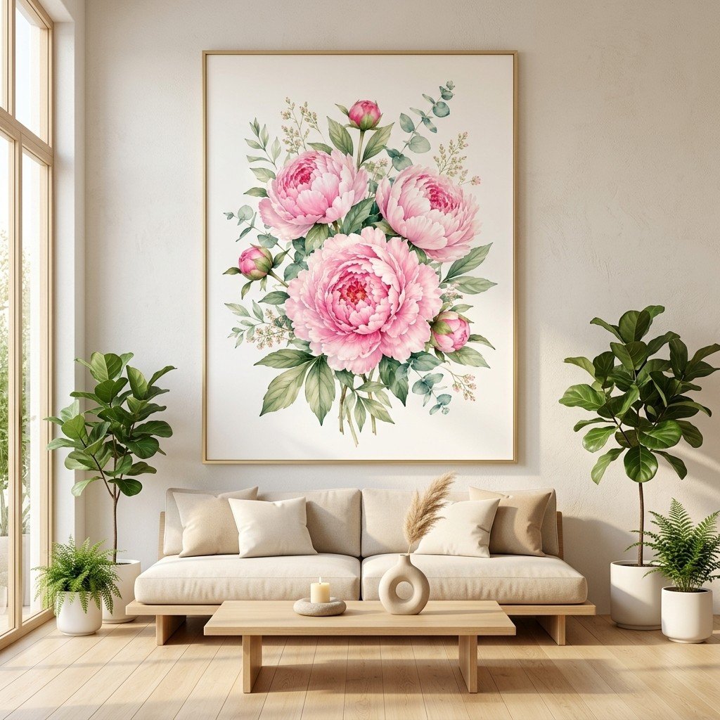 Elegant Pink Peonies Print Minimalist Botanical Wall Art Download