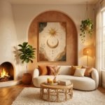 Framed Boho Sun And Moon Wall Art Print in minimalist living room