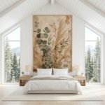 Framed Sage Green Botanical Boho Wall Art highlighting layered eucalyptus leaf textures