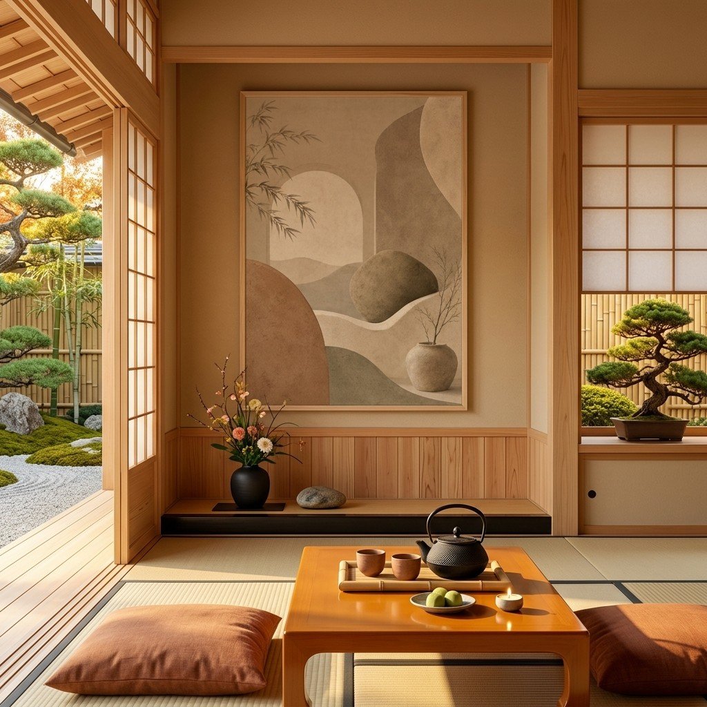 Japandi Boho Abstract Wall Art Print sizing