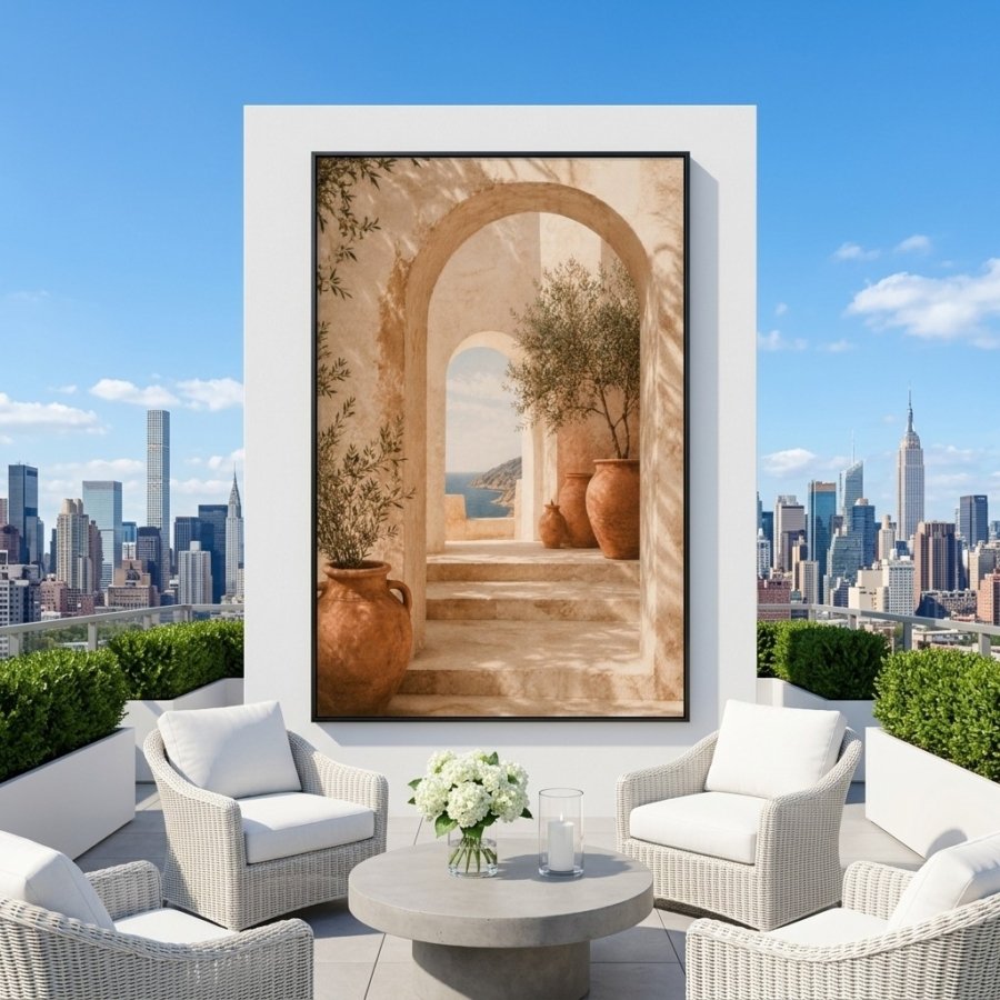 Mediterranean Terracotta Arch Boho Wall Art Print sizes
