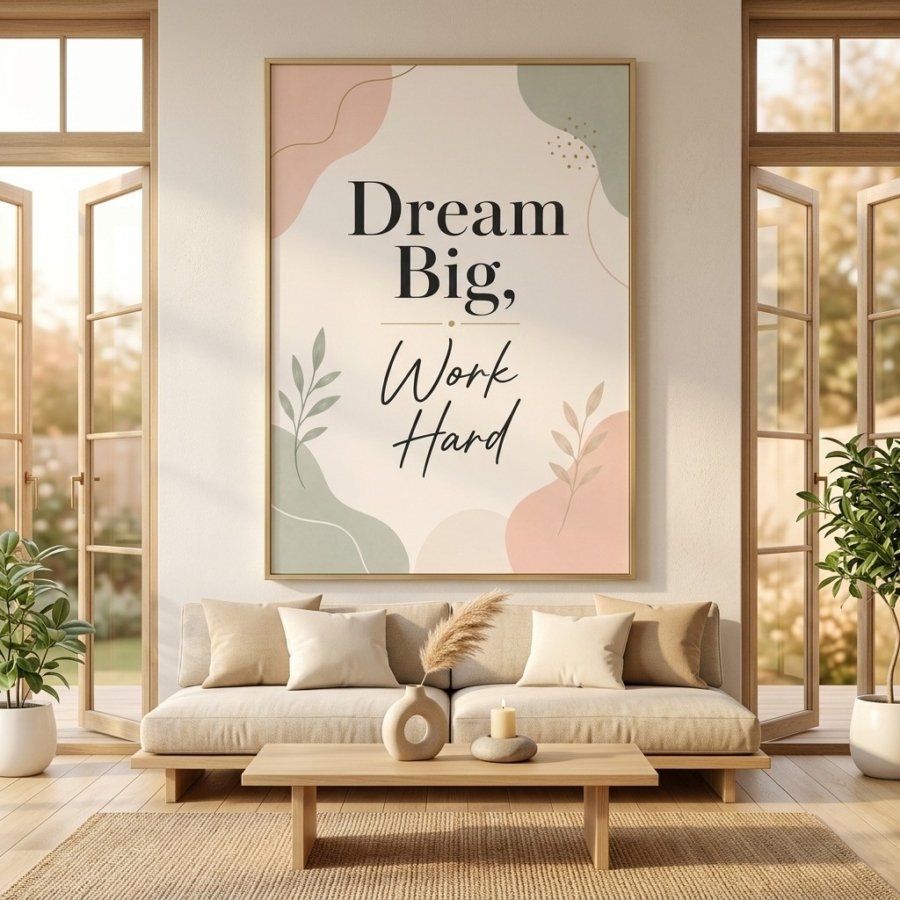 Minimalist Dream Big Work Hard Wall Art Print for Modern Office Decor