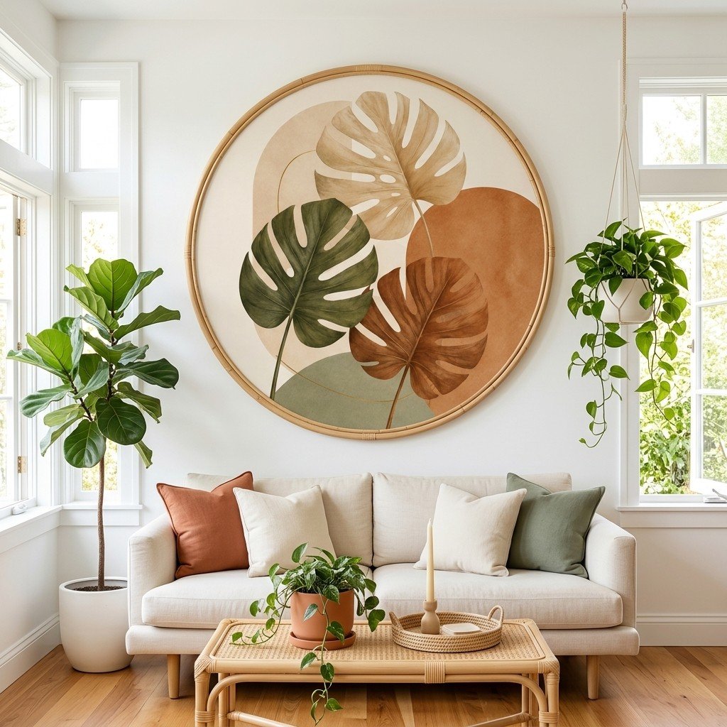 Minimalist Monstera Leaves Poster Earthy Beige Printable Artwork