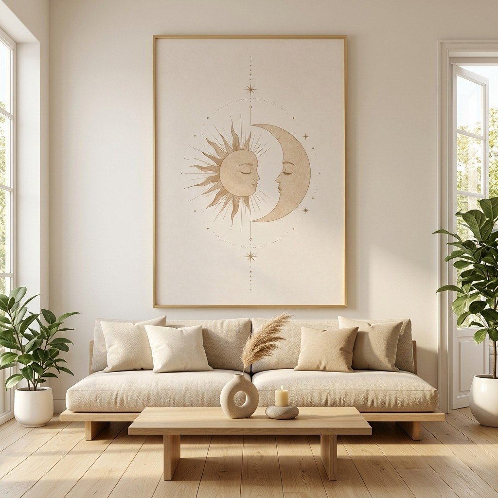 Minimalist Moon And Sun Wall Art Scandinavian Printable Decor
