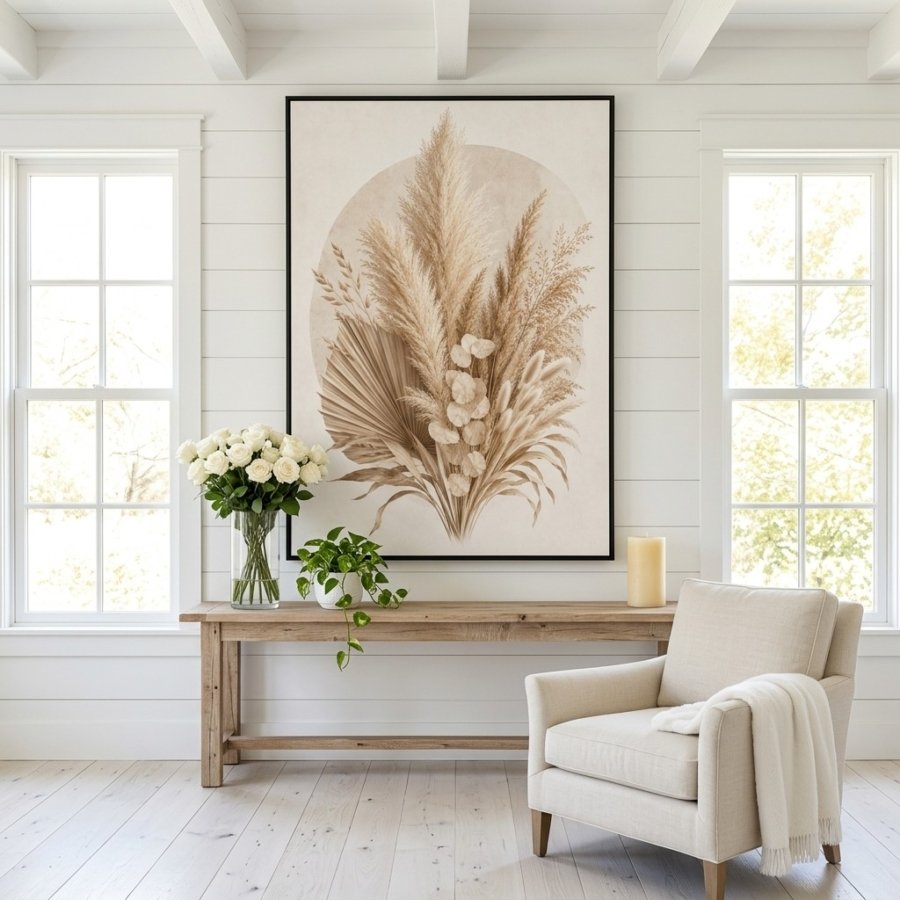 Minimalist Pampas Grass Print Neutral Boho Wall Art Download
