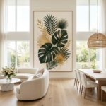 Minimalist Tropical Leaf Wall Art Gold Accent Printable Artwork