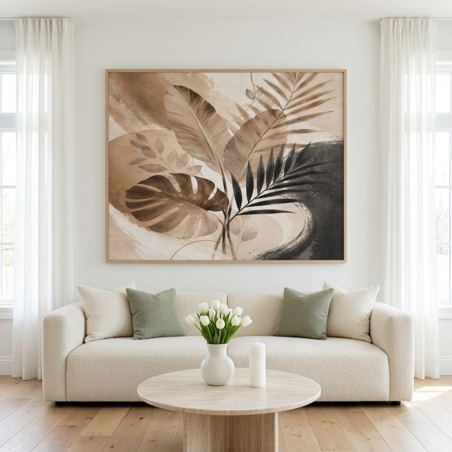 Modern Abstract Leaf Wall Art Neutral Boho Printable Poster