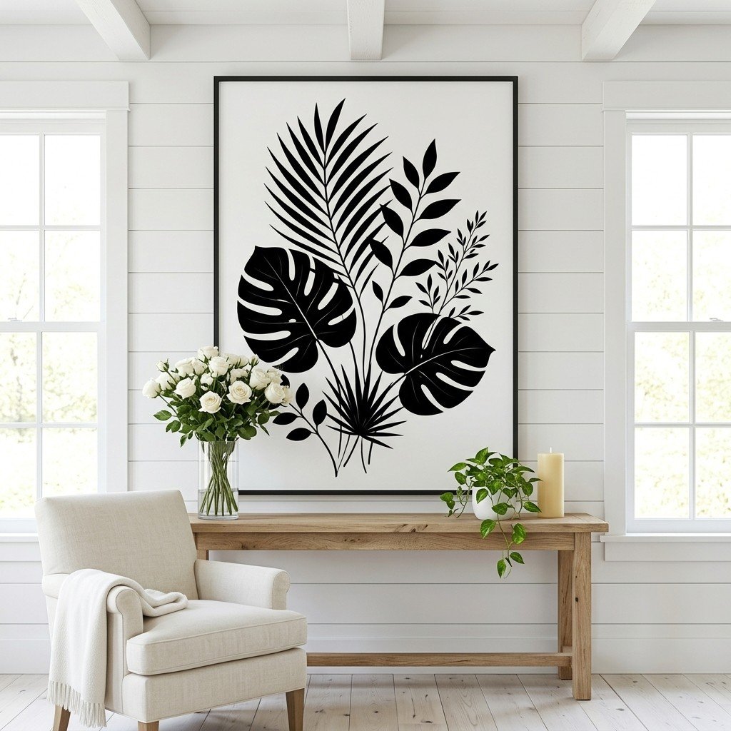 Modern Black Botanical Wall Art Scandinavian Leaf Poster Download