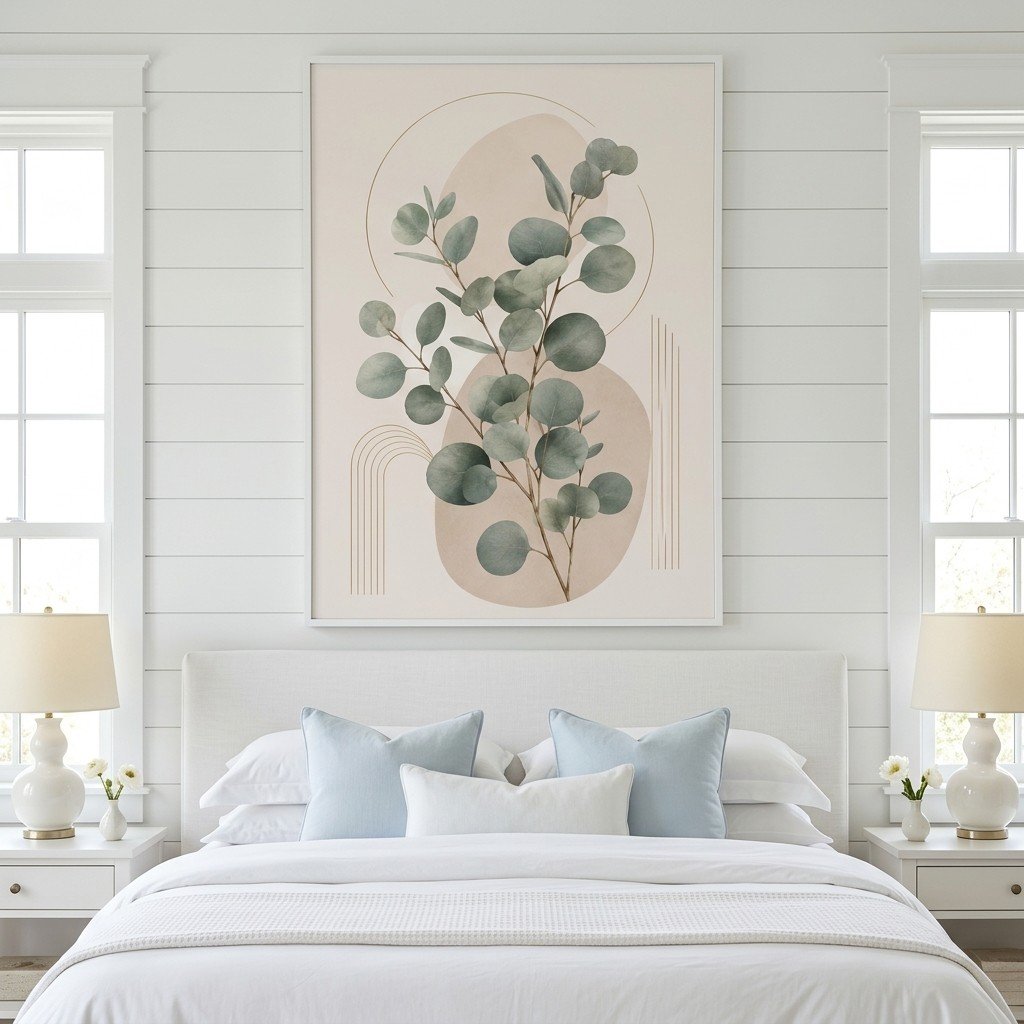Modern Botanical Eucalyptus Print Beige Neutral Wall Art Digital Download
