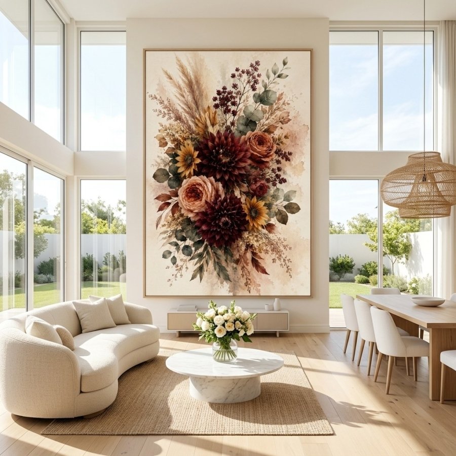 Moody Autumn Floral Watercolor Wall Art Rustic Luxury Botanical Print