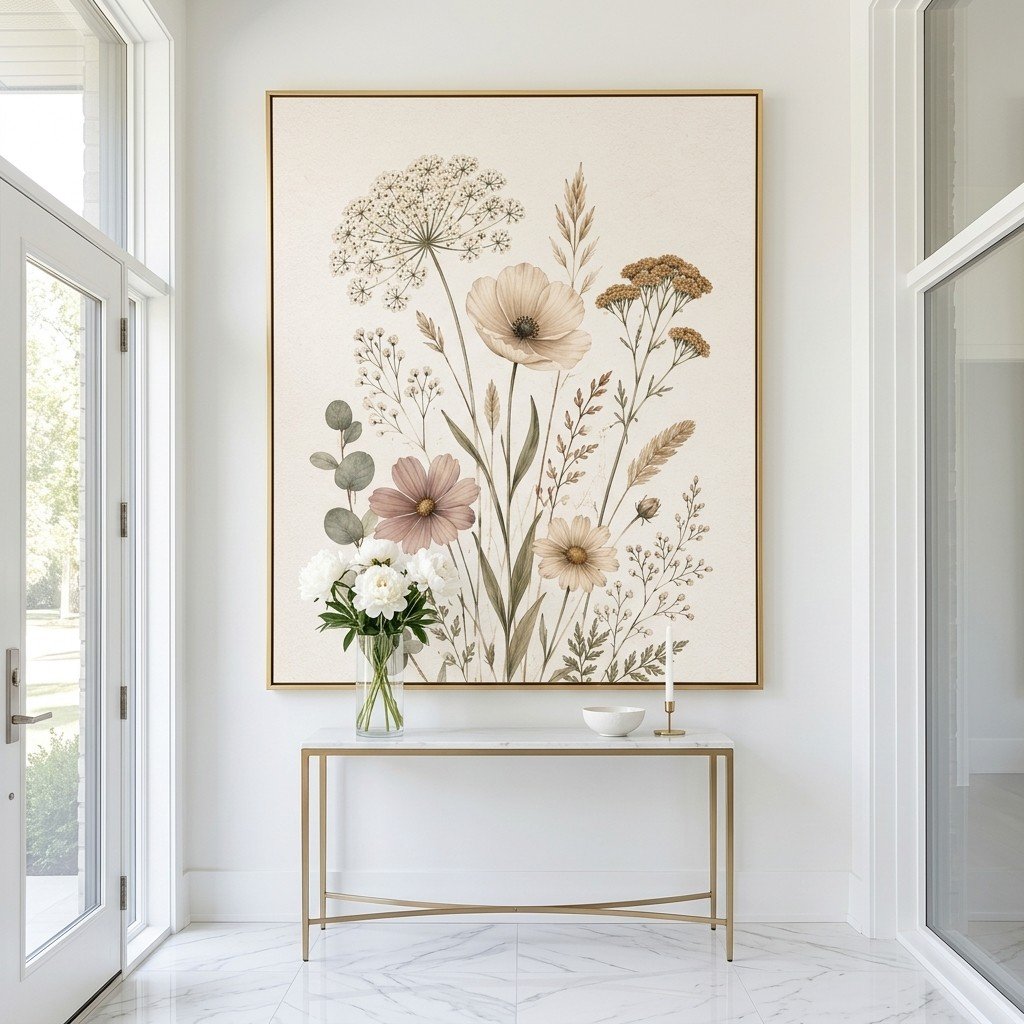 Muted Tone Wildflower Print Minimalist Neutral Home Artwork