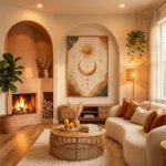 Neutral cosmic interior featuring Boho Sun And Moon Wall Art Print