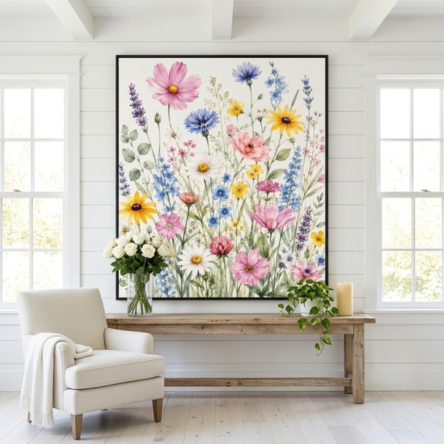 Pastel Wildflower Watercolor Print Spring Botanical Wall Art Download