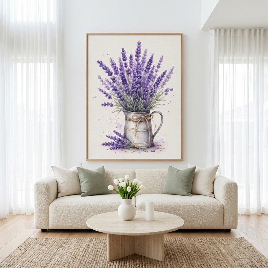 Purple Lavender Botanical Print Rustic Farmhouse Wall Art Download