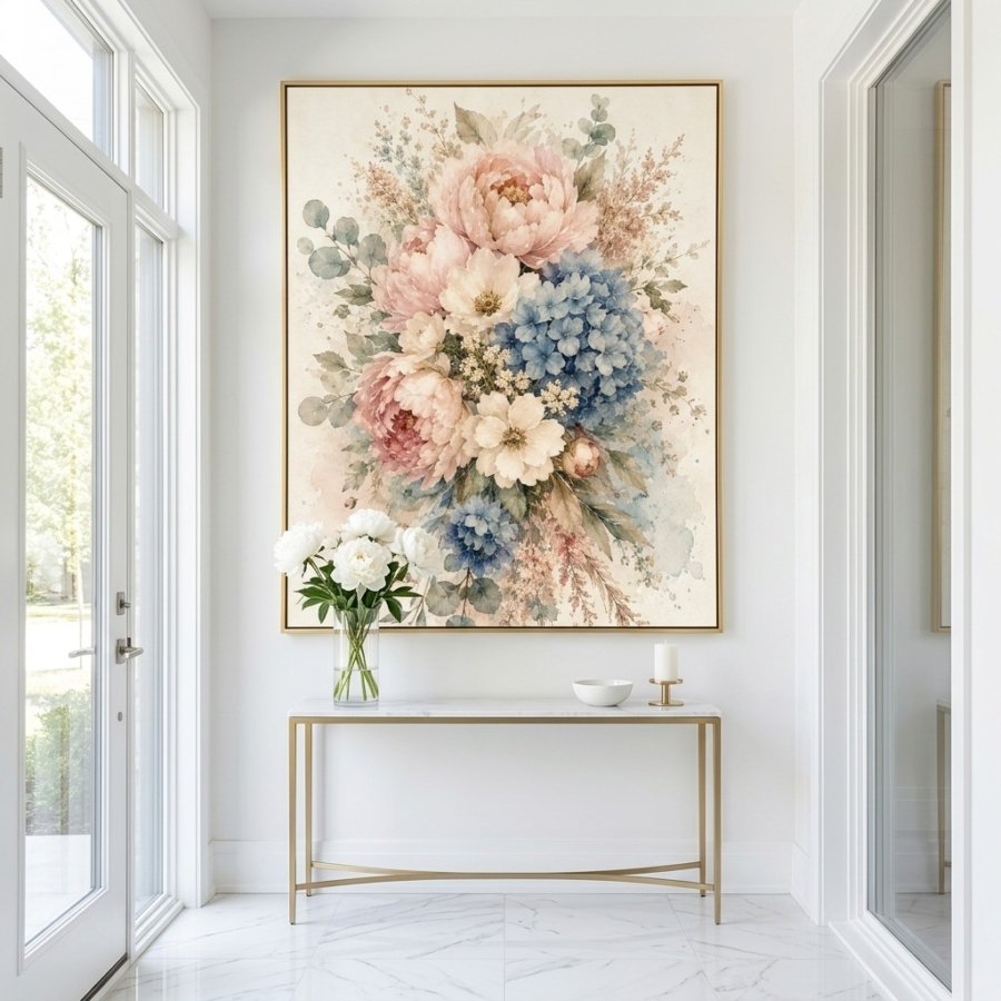 Romantic Peony Hydrangea Watercolor Wall Art Vintage Floral Printable Decor