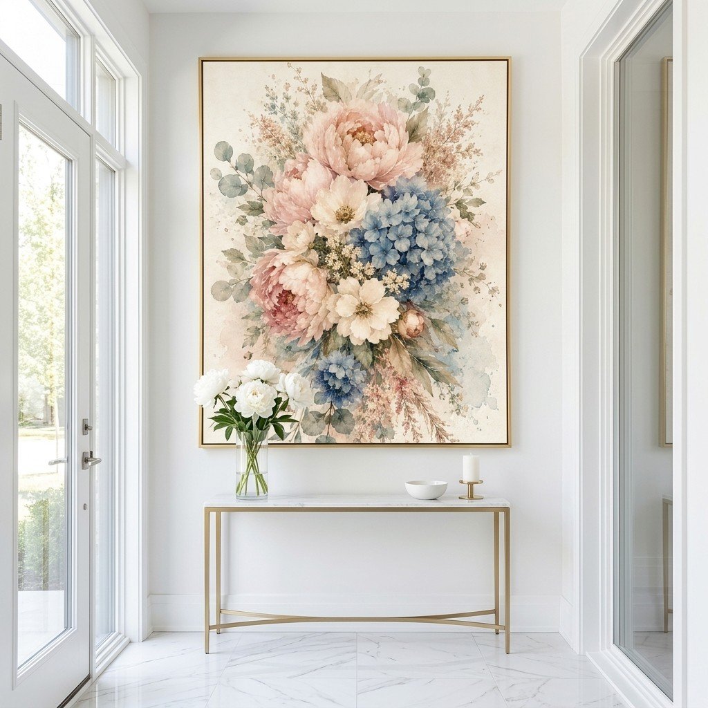 Romantic Peony Hydrangea Watercolor Wall Art Vintage Floral Printable Decor