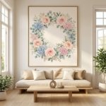 Romantic Watercolor Floral Wreath Wall Art Hydrangea Rose Print