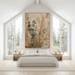 Sage Green Botanical Boho Wall Art displayed above neutral linen sofa arrangement