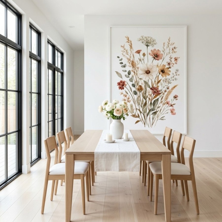 Scandinavian Boho Wildflower Wall Art Soft Neutral Botanical Print