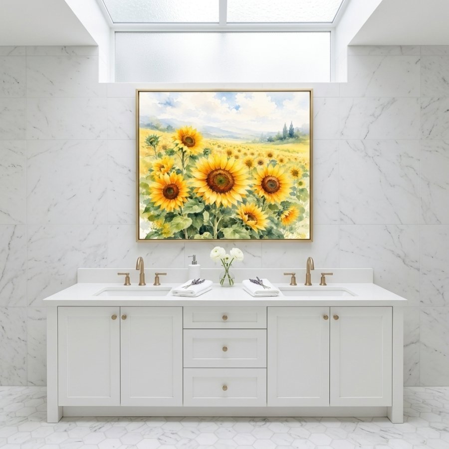 Sunflower Field Watercolor Wall Art Bright Floral Printable